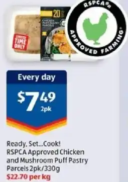 ALDI Ready, Set...Cook! RSPCA Approved Chicken and Mushroom Puff Pastry Parcels offer