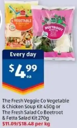 ALDI The Fresh Veggie Co Vegetable & Chicken Soup Kit or The Fresh Salad Co Beetroot & Fetta Salad Kit offer