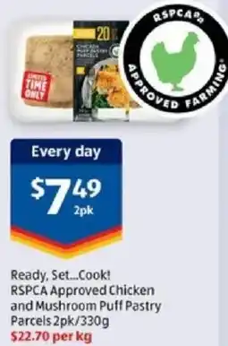 ALDI Ready, Set...Cook! RSPCA Approved Chicken and Mushroom Puff Pastry Parcels offer