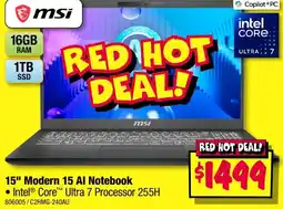 JB Hi-Fi msi 15" Modern 15 Al Notebook offer