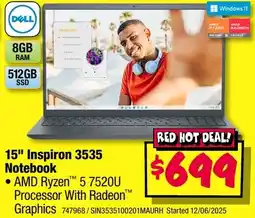 JB Hi-Fi DELL 15" Inspiron 3535 Notebook offer