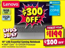 JB Hi-Fi Lenovo 15" LOQ Essential Gaming Notebook offer