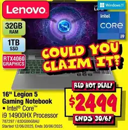 JB Hi-Fi 16" Legion 5 Gaming Notebook offer