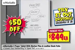JB Hi-Fi remarkable 2 Paper Tablet With Marker Plus & Leather Book Folio offer