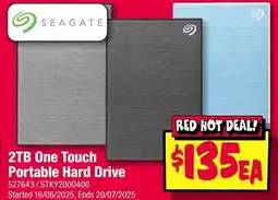 JB Hi-Fi SEAGATE 2TB One Touch Portable Hard Drive offer