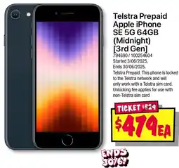JB Hi-Fi Telstra Prepaid Apple iPhone SE 5G 64GB offer