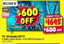 JB Hi-Fi 75" 4K Google LED TV offer