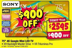 JB Hi-Fi 75" 4K Google Mini LED TV offer