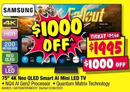 JB Hi-Fi 75" 4K Neo QLED Smart Al Mini LED TV offer