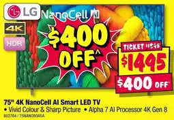 JB Hi-Fi 75" 4K NanoCell Al Smart LED TV offer