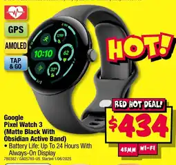 JB Hi-Fi Google Pixel Watch 3 (Matte Black With Obsidian Active Band) offer