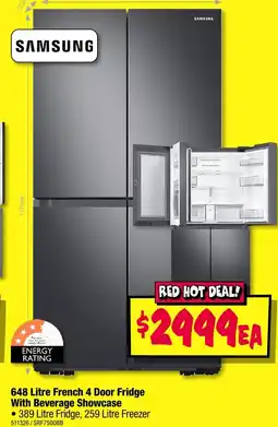 JB Hi-Fi 648 Litre French 4 Door Fridge With Beverage Showcase offer