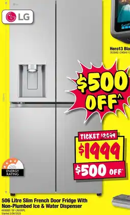 JB Hi-Fi 506 Litre Slim French Door Fridge With Non-Plumbed Ice & Water Dispenser offer