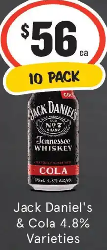 IGA Liquor Jack Daniel's & Cola 4.8% Varieties offer