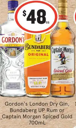 IGA Liquor Gordon's London Dry Gin, Bundaberg UP Rum or Captain Morgan Spiced Gold offer