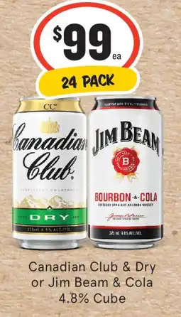 IGA Liquor Canadian Club & Dry or Jim Beam & Cola 4.8% Cube offer