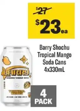 Liquorland Barry Shochu Tropical Mango Soda Cans offer