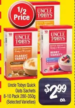 Farmer Jack's Uncle Tobys Quick Oats Sachets 8-10 Pack (Selected Varieties) offer
