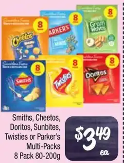 Farmer Jack's Smiths, Cheetos, Doritos, Sunbites, Twisties or Parker's Multi-Packs offer