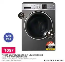 Fisher & paykel 10kg front load washing machine with steam care