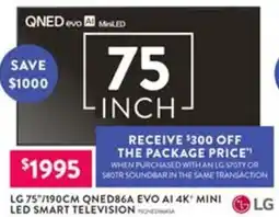 Domayne LG 75"/190CM QNED86A EVO AI 4K MINI LED SMART TELEVISION offer