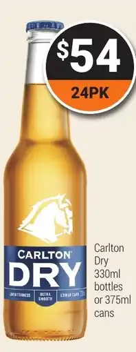 Super Cellars Carlton Dry DRY 330ml bottles or 375ml cans offer