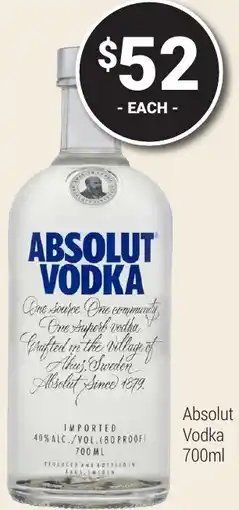 Super Cellars Absolut Vodka offer