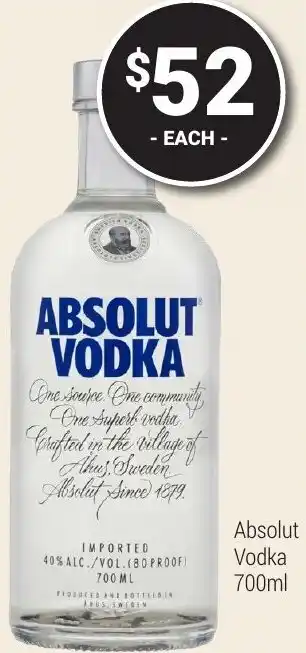 Super Cellars Absolut Vodka offer