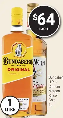 Super Cellars Bundaberg U.P. or Gold Captain Morgan Spiced Gold offer