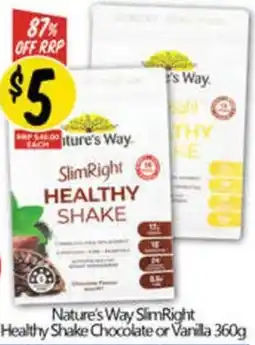NQR Nature's Way SlimRight Healthy Shake Chocolate or Vanilla offer