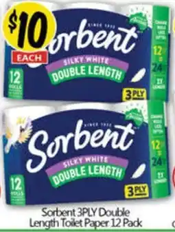 NQR Sorbent 3PLY Double Length Toilet Paper 12 Pack offer