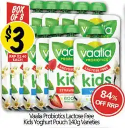 NQR Vaalia Probiotics Lactose Free Kids Yoghurt Pouch Varieties offer
