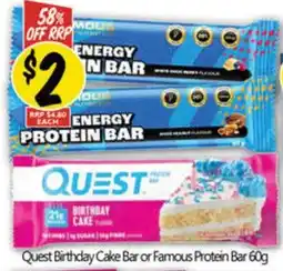 NQR Quest Birthday Cake Bar or Famous Protein Bar offer