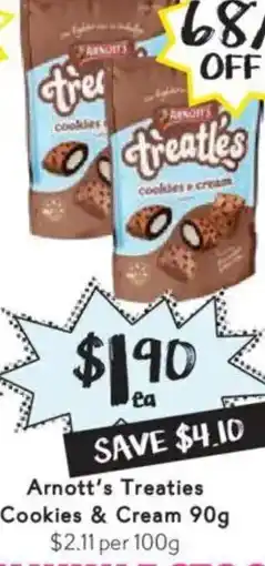 Drakes Arnott's Treaties Cookies & Cream offer