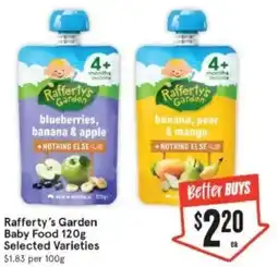 IGA Xpress Rafferty's Garden Baby Food Selected Varieties offer