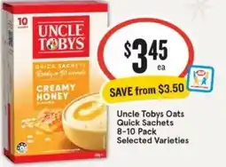 IGA Xpress Uncle Tobys Oats Quick Sachets 8-10 Pack Selected Varieties offer