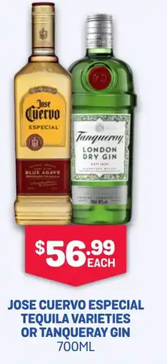 SipnSave Jose cuervo especial tequila varieties or tanqueray gin offer