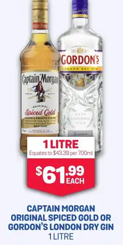 SipnSave Captain morgan original spiced gold or gordon's london dry gin offer