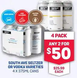 SipnSave South ave seltzer or vodka varieties cans offer