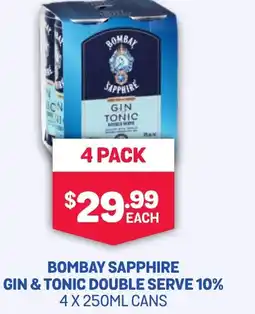 SipnSave Bombay sapphire gin & tonic double serve 10% cans offer
