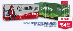 SipnSave Captain morgan spiced gold & cola 6% or jameson 6.3% varieties offer