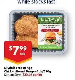 ALDI Lilydale Free Range Chicken Breast Burger 4pk/390g offer