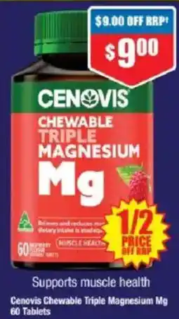 Chemist Warehouse Cenovis Chewable Triple Magnesium Mg 60 Tablets offer