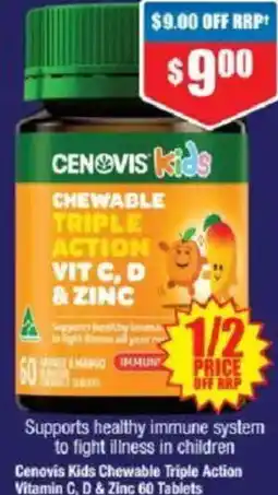 Chemist Warehouse Cenovis Kids Chewable Triple Action Vitamin C, D & Zinc 60 Tablets offer