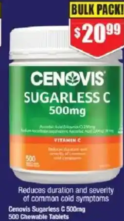 Chemist Warehouse Cenovis Sugarless C 500mg 500 Chewable Tablets offer
