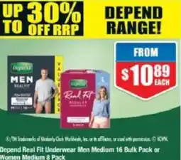 Chemist Warehouse Depend Real Fit Underwear Men Medium 16 Bulk Pack or Women Medium 8 Pack offer