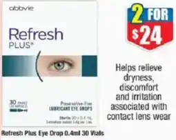 Chemist Warehouse Refresh Plus Eye Drop 0.4ml 30 Vials offer
