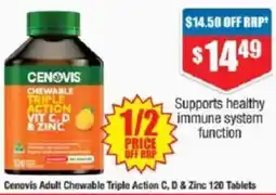 Chemist Warehouse Cenovis Adult Chewable Triple Action C, D & Zinc 120 Tablets offer