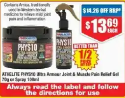 Chemist Warehouse ATHELITE PHYS10 Ultra Armour Joint & Muscle Pain Relief Gel 70g or Spray 100ml offer