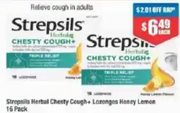 Chemist Warehouse Strepsils Herbal Chesty Cough+ Lozenges Honey Lemon 16 Pack offer